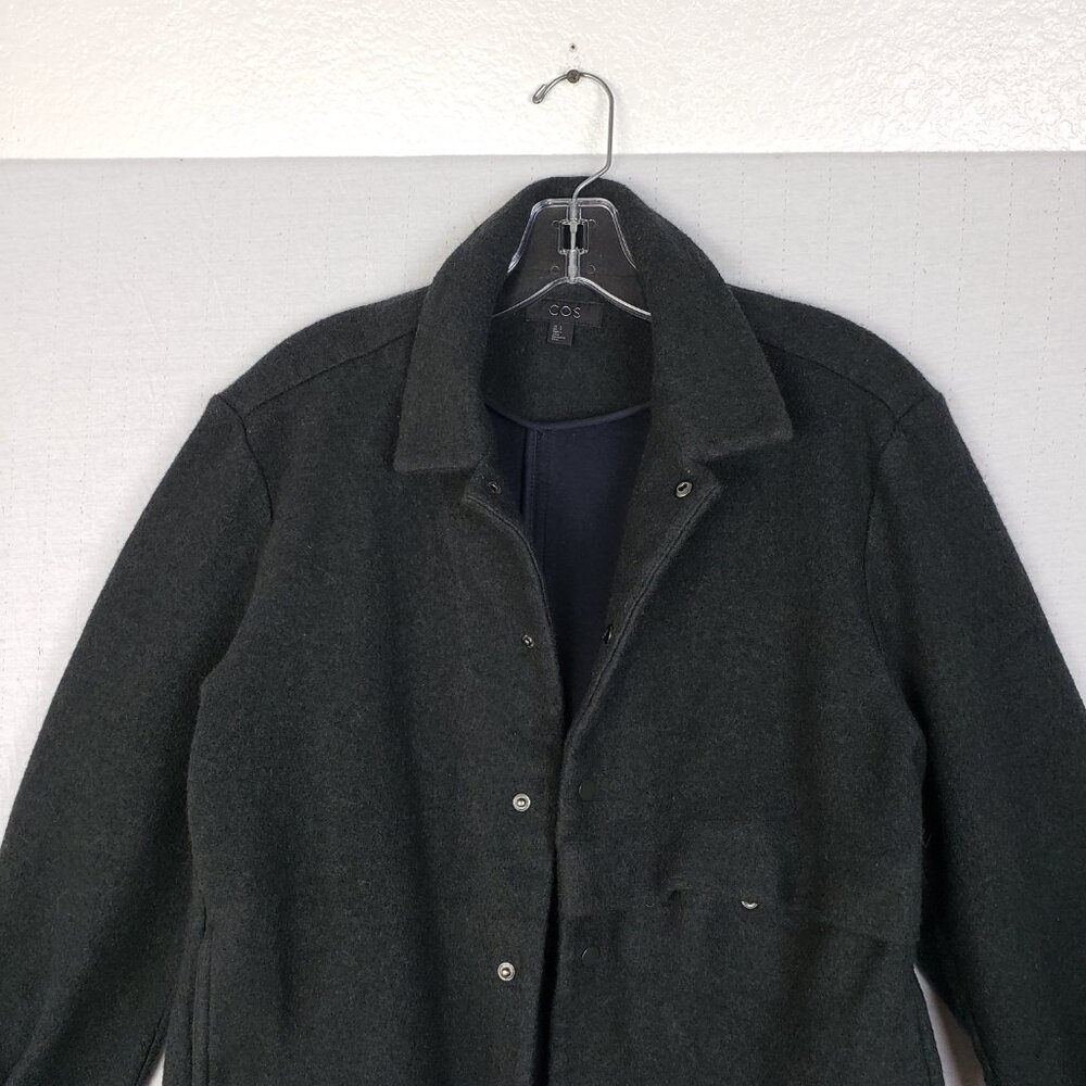 COS Boiled Wool Jacket Shacket Dark Gray/ Black Snap Buttons size S Minimalist - Picture 4 of 14